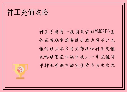 神王充值攻略